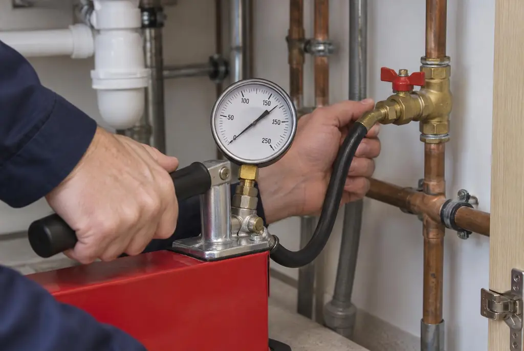 Lekdetectie Montfoort – druktest op een waterleiding met een manometer