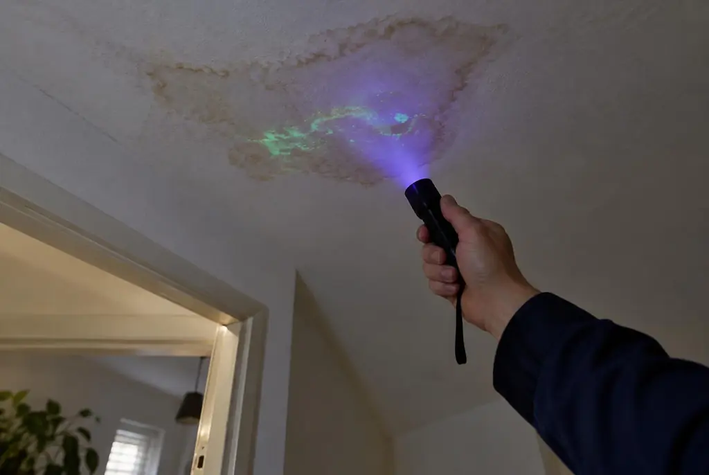 Lekdetectie Montfoort – kleurstof controleren op het plafond met uv-licht